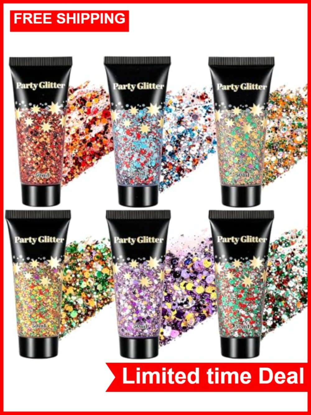 Halloween Glitter Gel 6-Pack Face Body Hair Makeup Set